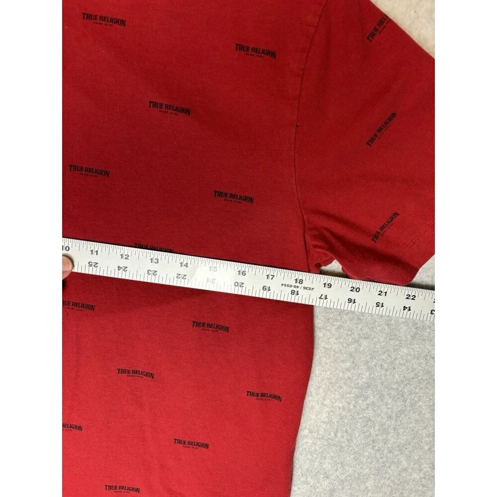 True Religion Mens Shirt All Over Print Red Crew Neck 100% Cotton Size Large‎